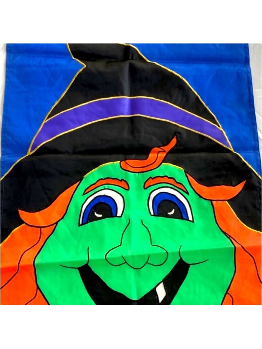 HALLOWEEN WITCH FACE APPLIQUED SEASONAL FLAG BANNER HEAVY NYLON 28" X 40" NEW